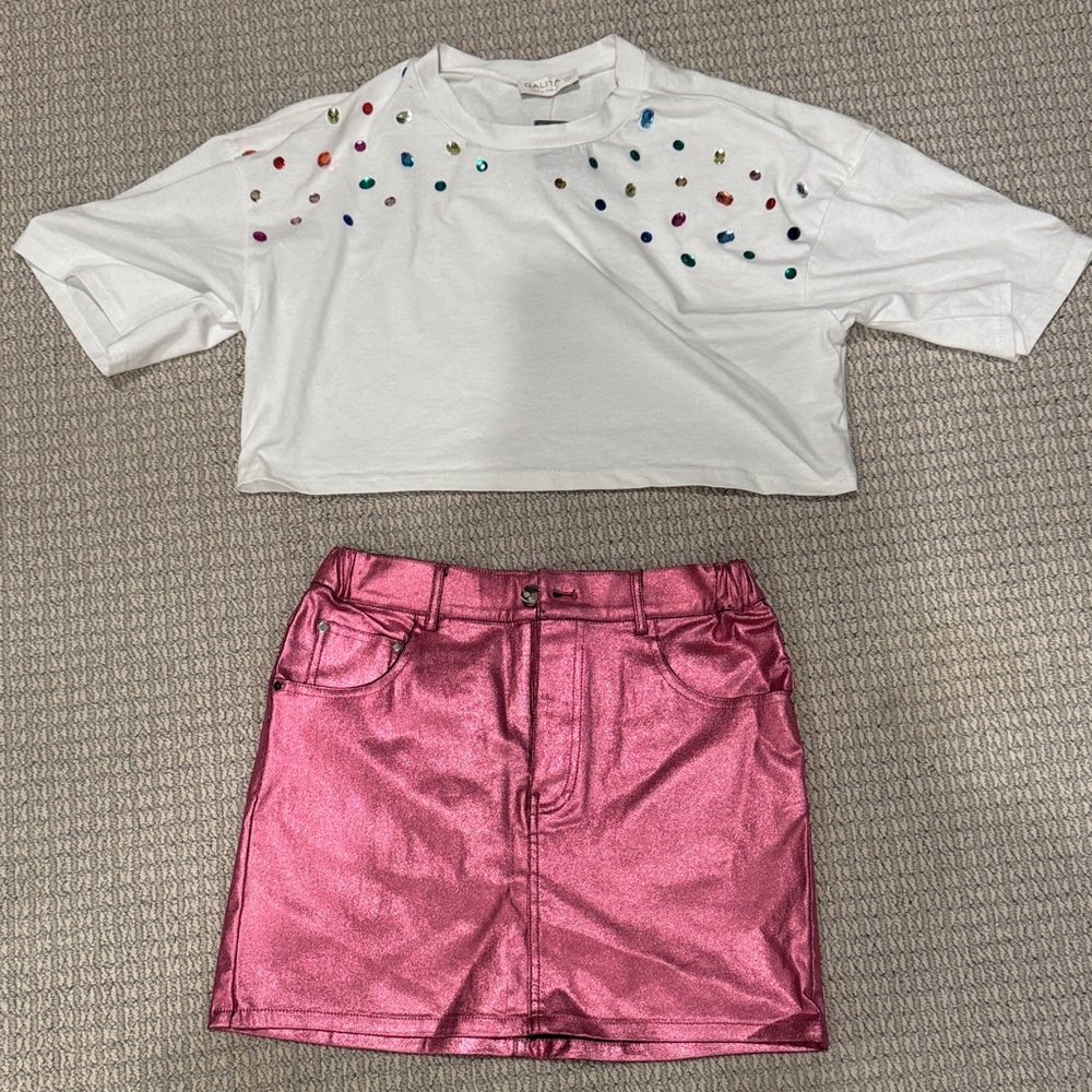 White Tee with Jewel Accents and metallic mini